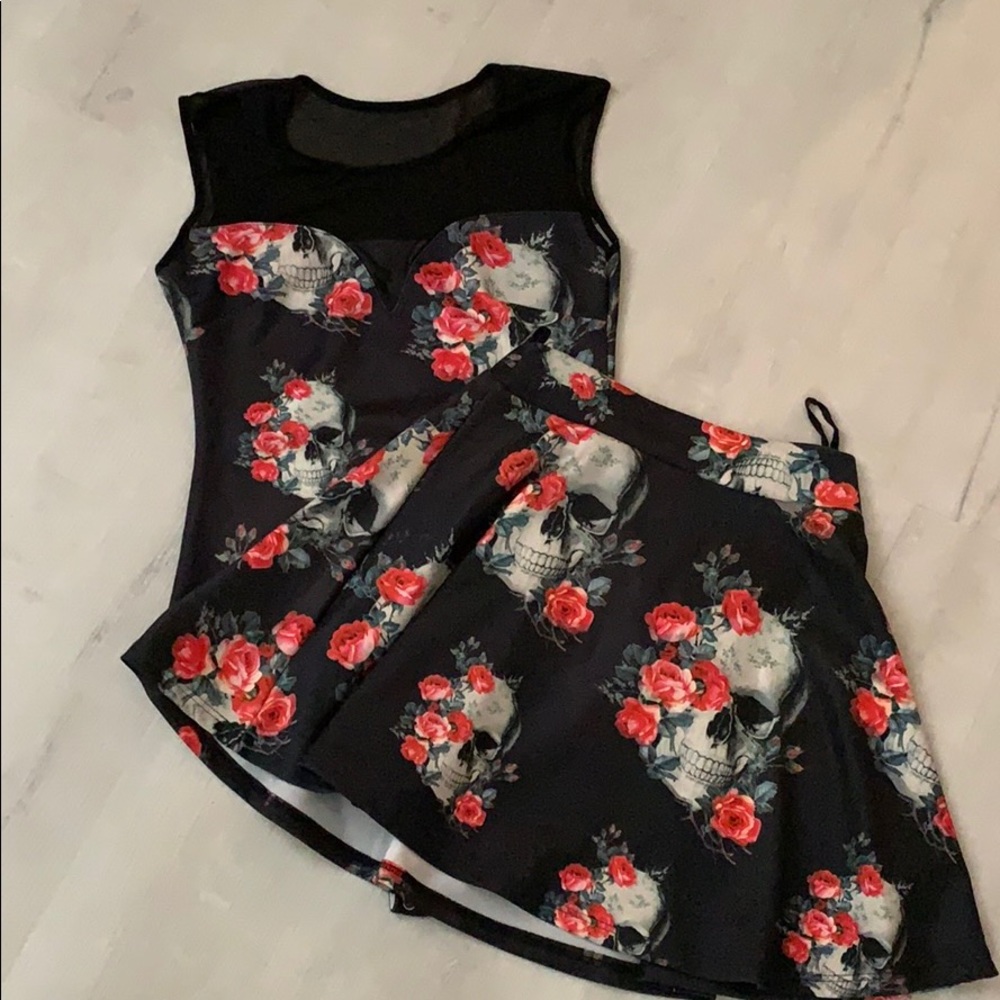 Gypsy Warrior skull and roses skirt and bodysuit